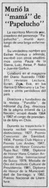 Murió la "mamá" de "Papelucho".