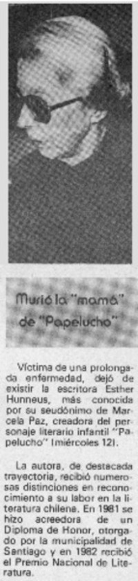 Murió la "mamá" de "Papelucho".