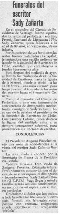 Funerales del escritor Sady Zañatu.