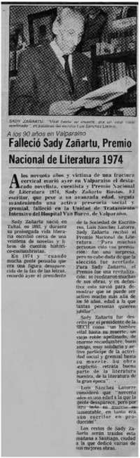 Falleció Sady Zañartu, premio Nacional de Literatura.