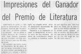 Impresiones del ganador del Premio de Literatura.