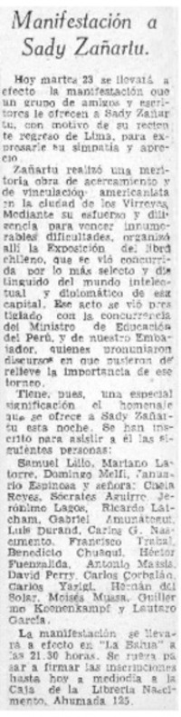 Manifestación a Sady Zañartu.