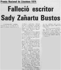 Falleció escritor Sady Zañartu Bustos.