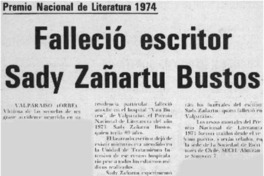 Falleció escritor Sady Zañartu Bustos.