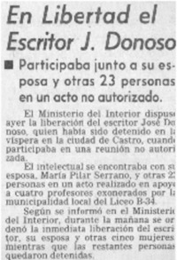 En libertad el escritor J. Donoso.