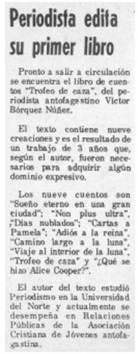 Periodista edita su primer libro.