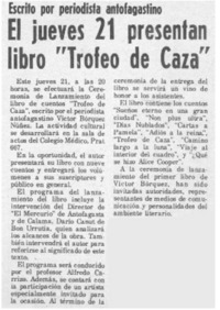 El jueves 21 presentan libro "Trofeo de caza".