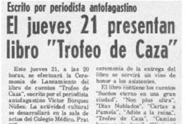 El jueves 21 presentan libro "Trofeo de caza".