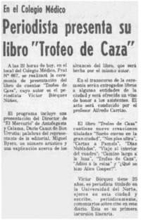 Periodista presenta su libro "Trofeo de caza".