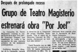 Grupo de teatro magisterio estrenará obra "Por Joel".