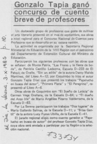 Gonzalo Tapia ganó concurso de cuento breve de profesores.