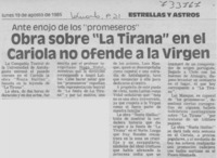 Obra sobre "La Tirana" en el Cariola no ofende a la virgen.