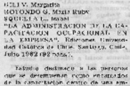 "La administración de la capacitación ocupacional en la empresa".