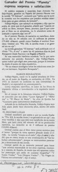 Ganador del Premio "Planeta" expresa sorpresa y satisfacción.