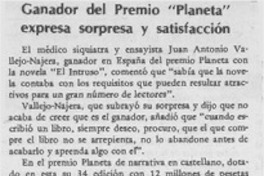 Ganador del Premio "Planeta" expresa sorpresa y satisfacción.