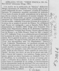 Adeláida Vivar, "Visión poética de Pablo Ruiz"