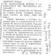 El trabajador social y la ejecución de proyectos sociales".