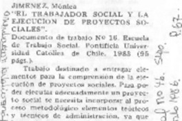 El trabajador social y la ejecución de proyectos sociales".