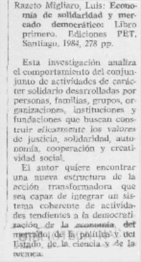 Economía de solidaridad y mercado democrático.