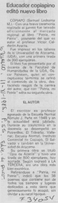 Educador copiapino editó nuevo libro.