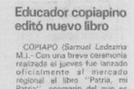 Educador copiapino editó nuevo libro.