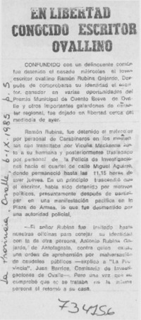En libertad conocido escritor ovallino.