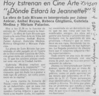 Hoy estrenan en Cine Arte "¿Dónde estará la Jeannette?.