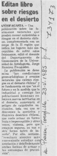 Editan libro sobre riesgos en el desierto