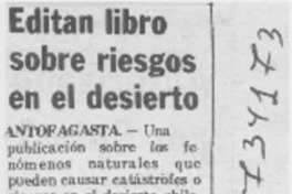 Editan libro sobre riesgos en el desierto