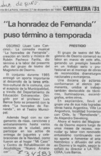 La honradez de Fernanda" puso término a temporada