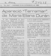 Apareció "Terramar" de María Eliana Durán.
