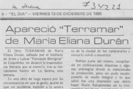 Apareció "Terramar" de María Eliana Durán.
