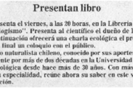 Presentan libro, Ecologia y Ecologismo.