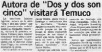 Autora de "Dos y dos son cinco" visitará Temuco.