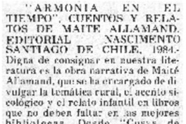 "Armonía en el tiempo", cuentos y relatos