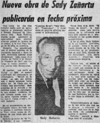 Nueva obra de Sady Zañartu publicarán en fecha próxima.