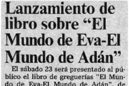 Lanzamiento de libro sobre "El Mundo de Eva-El Mundo de Adán".