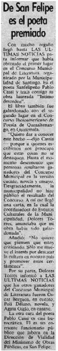 De San Felipe es el poeta premiado.