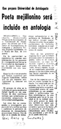 Poeta mejillonino será incluido en antología.