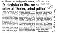 En circulación un libro que se refiere al "Hombre, animal político"