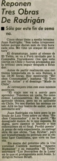 Reponen tres obras de Radrigán.