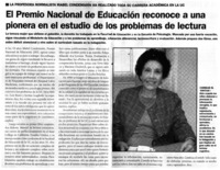 El Premio Nacional de Educación reconoce a una pionera en el estudio de los problemas de lectura.