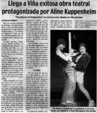 Llega a Viña exitosa obra teatral protagonizada por Aline Kuppenheim