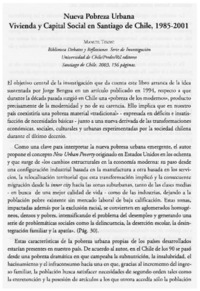 Nueva pobreza urbana vivienda y capital social en Santiago de Chile, 1985-2001