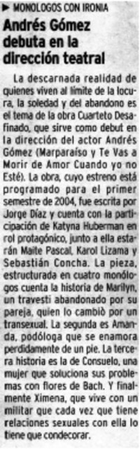 Andrés Gómez debuta en la dirección teatral.