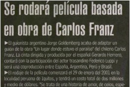 Se rodará película basada en obra de Carlos Franz