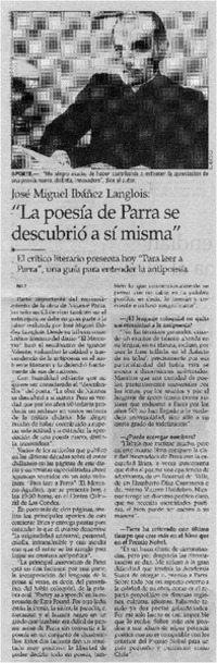 La poesía de Parra se descubrió a sí mima " : [entrevistas]