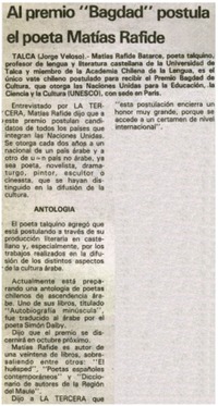 Al primero "Bagdad" postula el poeta Matías Rafide