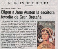 Eligen a Jane Austen la escritora favorita de Gran Bretaña.
