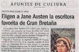 Eligen a Jane Austen la escritora favorita de Gran Bretaña.